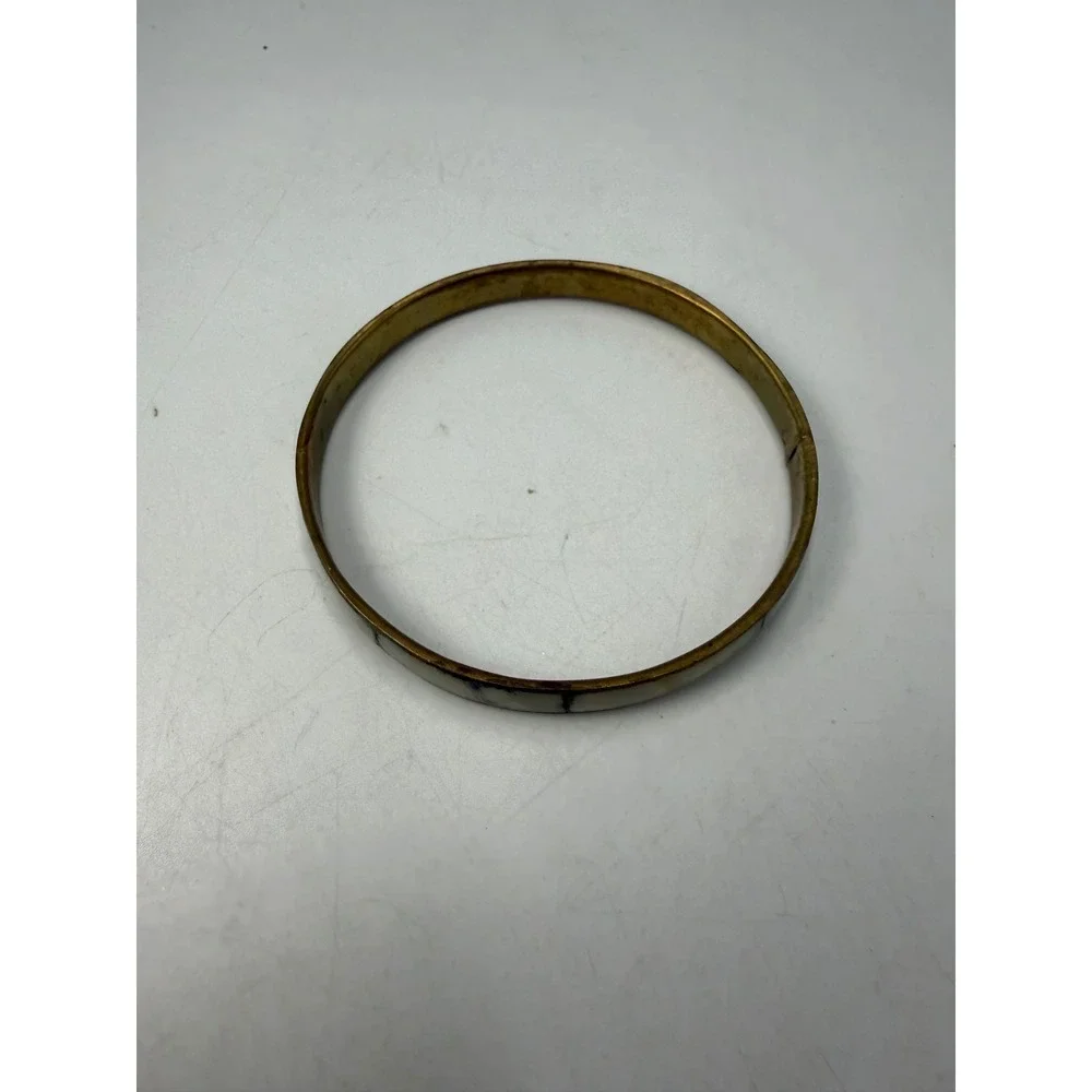 Vintage Brass Mother of Pearl Inlay Bangle Bracelet Iridescent Shell Boho